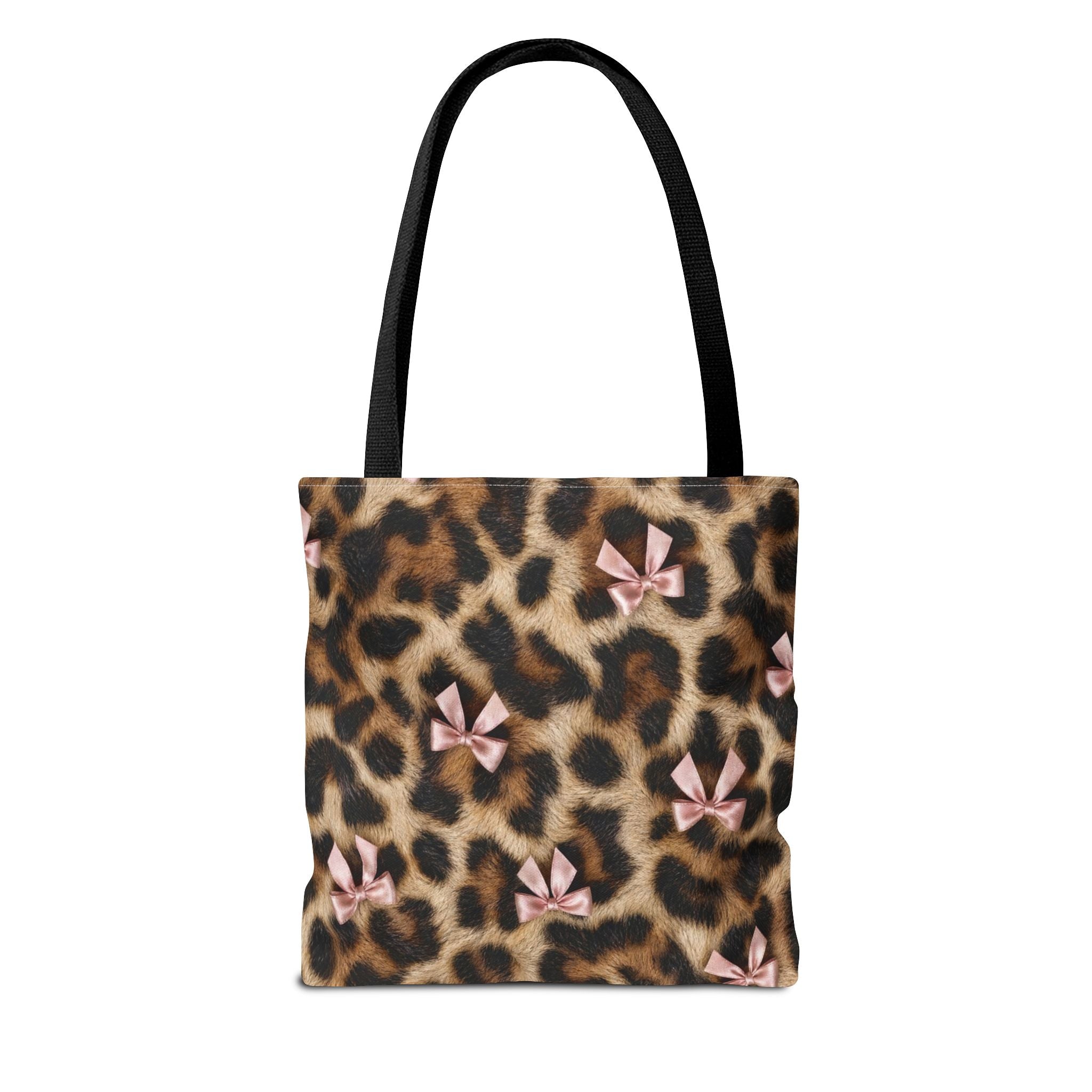 Leopard Print Bow Tote Bag - Coquette Pink Ribbon Canvas Tote, Real Spot Animal Print Shoulder Bag, 3 Sizes