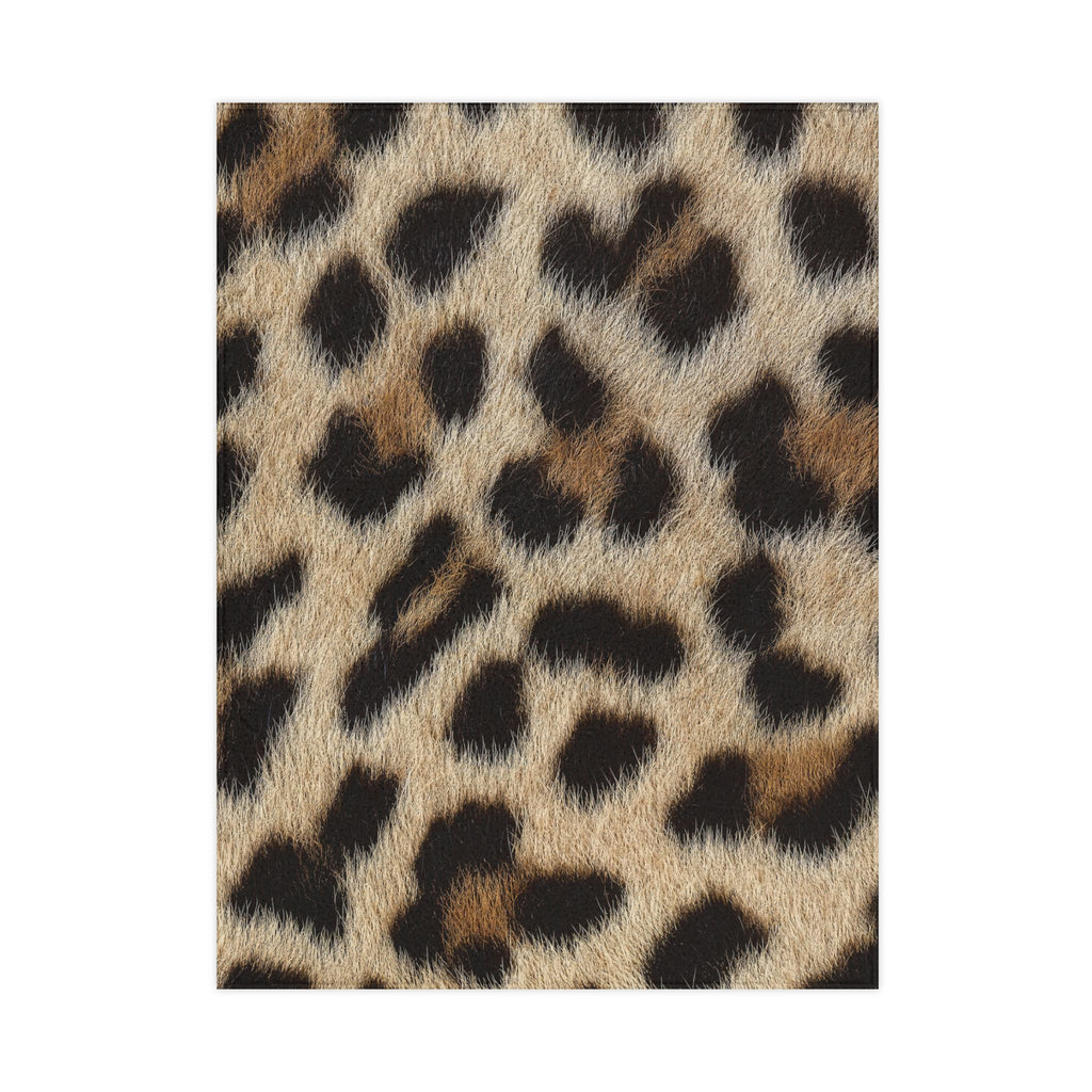 Leopard print toddler blanket in warm caramel and cream, photoreal animal print