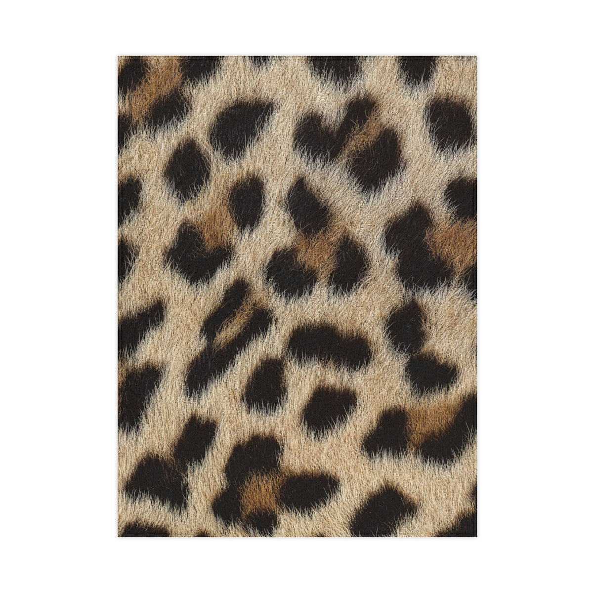 Leopard print toddler blanket in warm caramel and cream, photoreal animal print