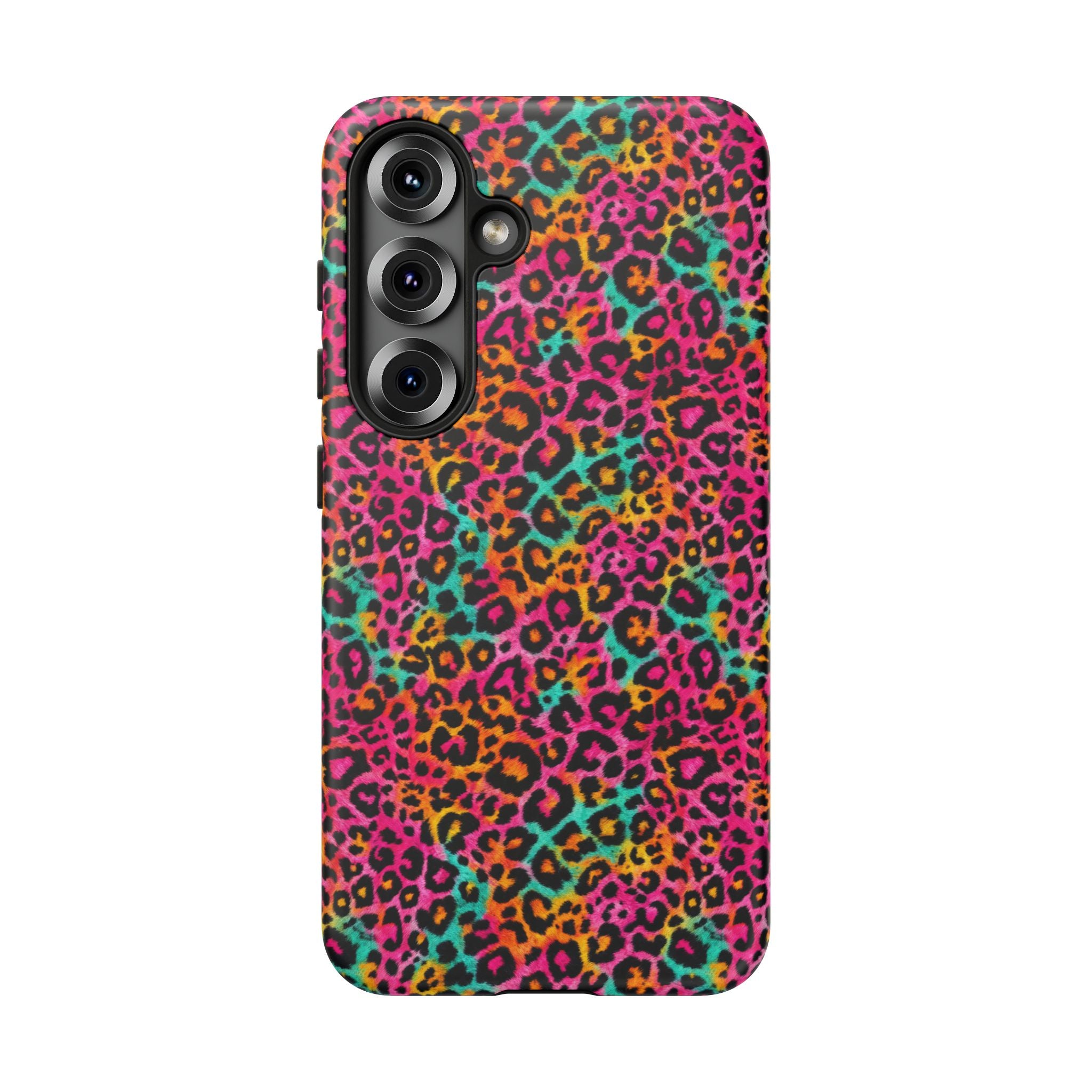 Rainbow Leopard Print Phone Case - Neon Cheetah Tough Case for iPhone and Samsung, Bright Y2K Animal Print