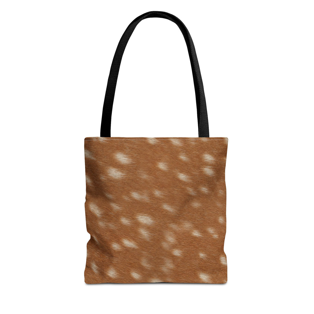 Fawn deer print tote bag in warm russet tan with creamy dapples — canvas shoulder tote