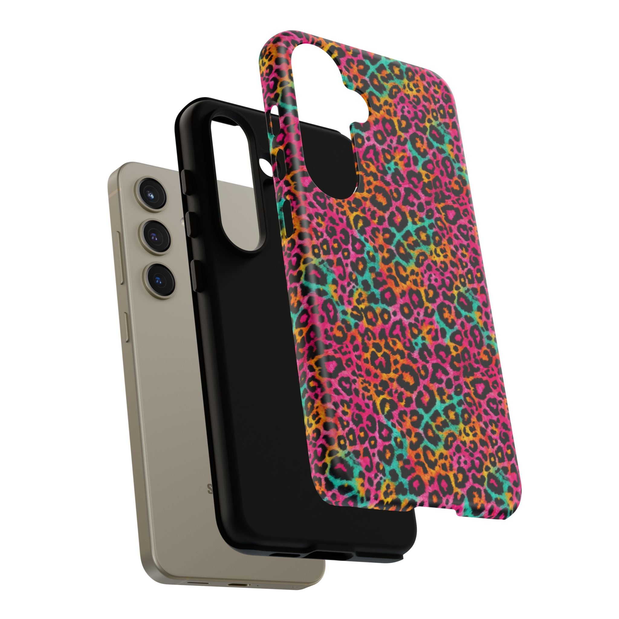 Rainbow Leopard Print Phone Case - Neon Cheetah Tough Case for iPhone and Samsung, Bright Y2K Animal Print