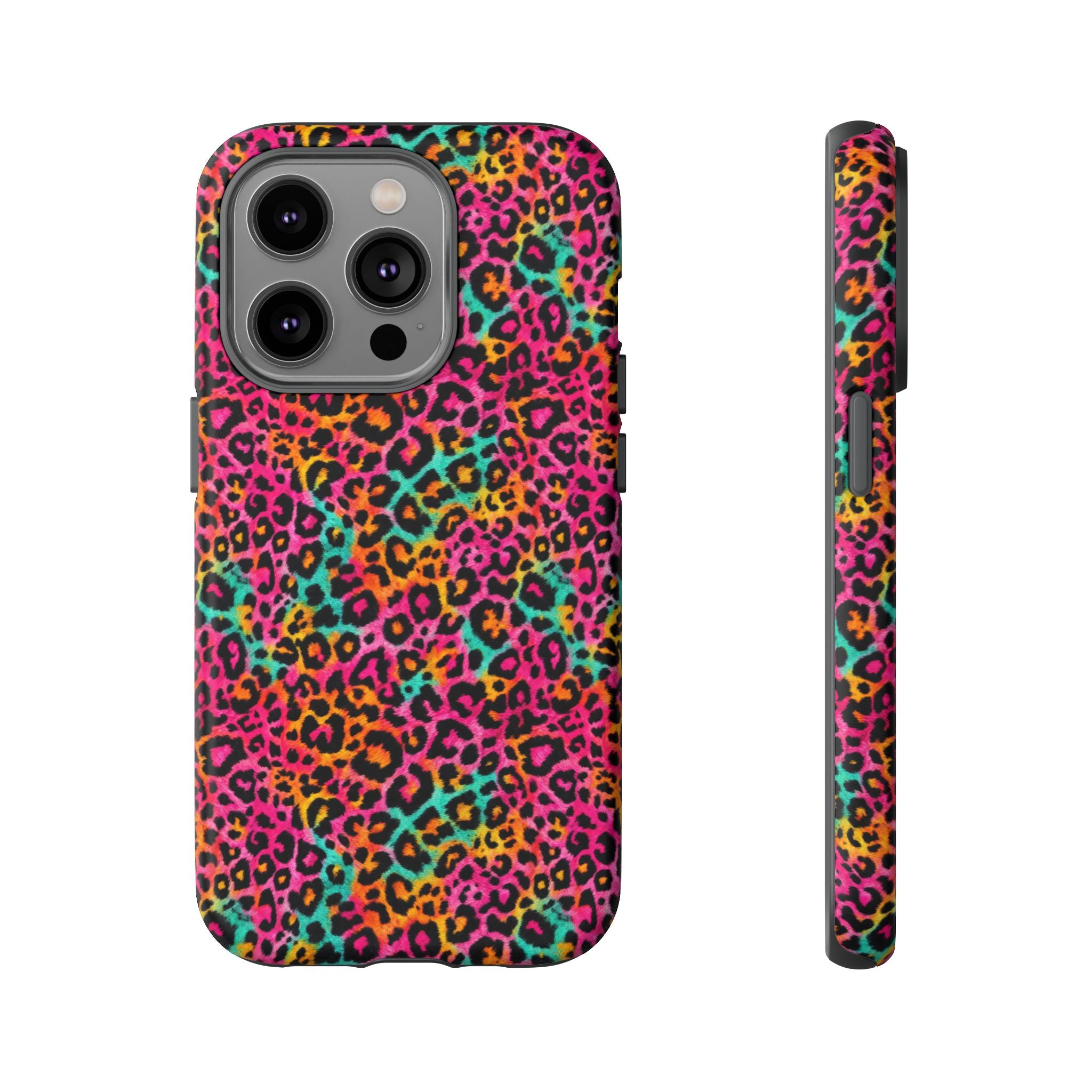 Rainbow Leopard Print Phone Case - Neon Cheetah Tough Case for iPhone and Samsung, Bright Y2K Animal Print