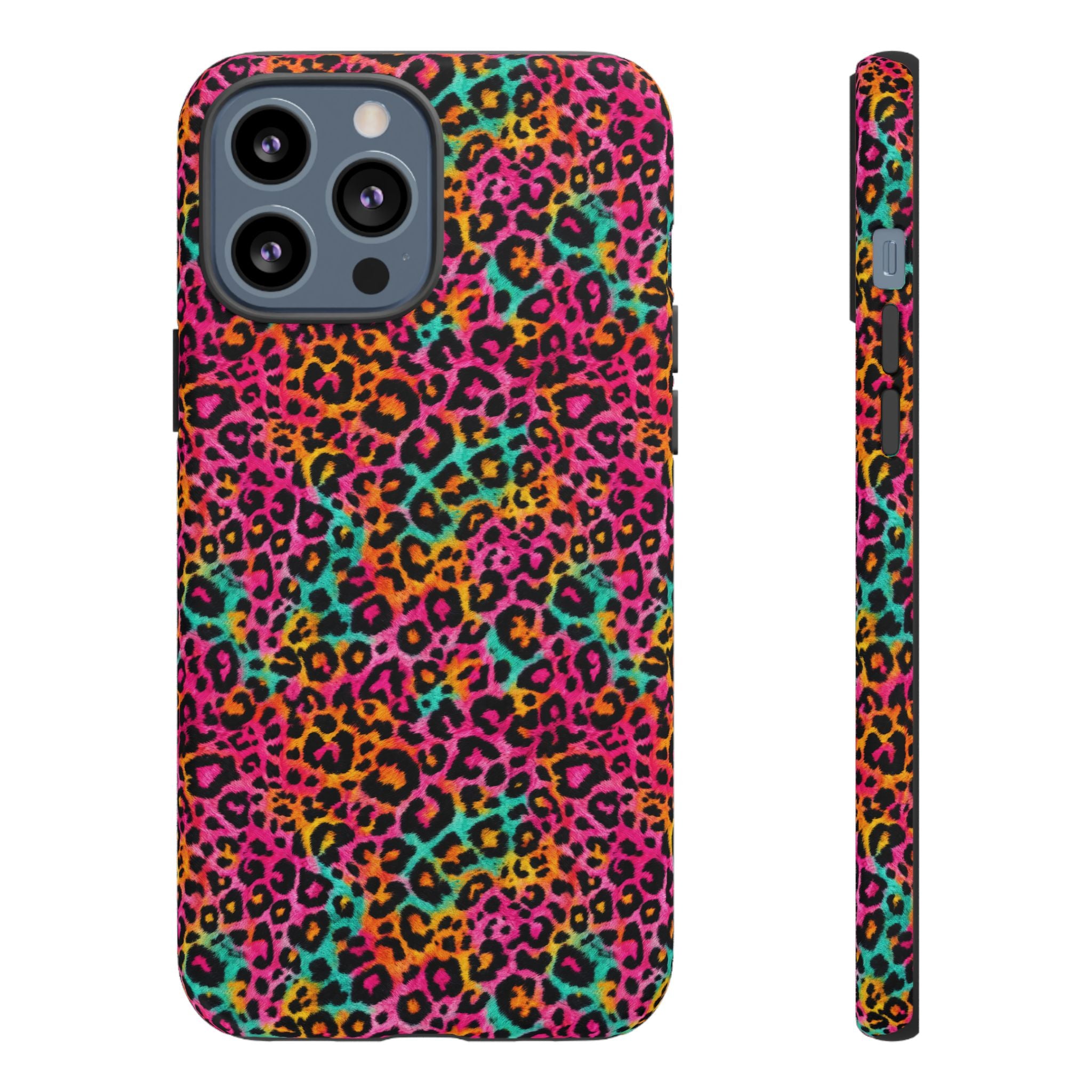 Rainbow Leopard Print Phone Case - Neon Cheetah Tough Case for iPhone and Samsung, Bright Y2K Animal Print