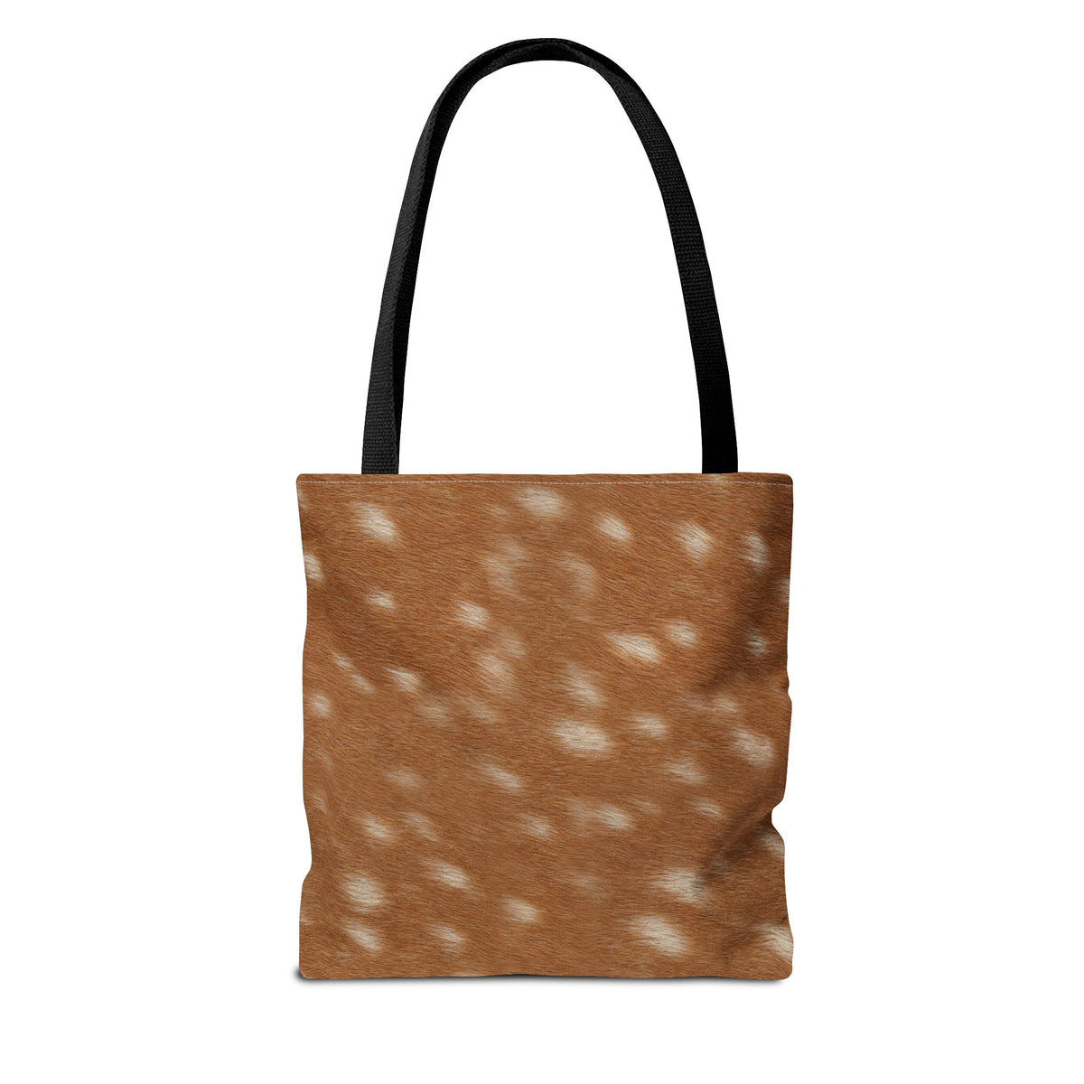 Fawn deer print tote bag in warm russet tan with creamy dapples — canvas shoulder tote