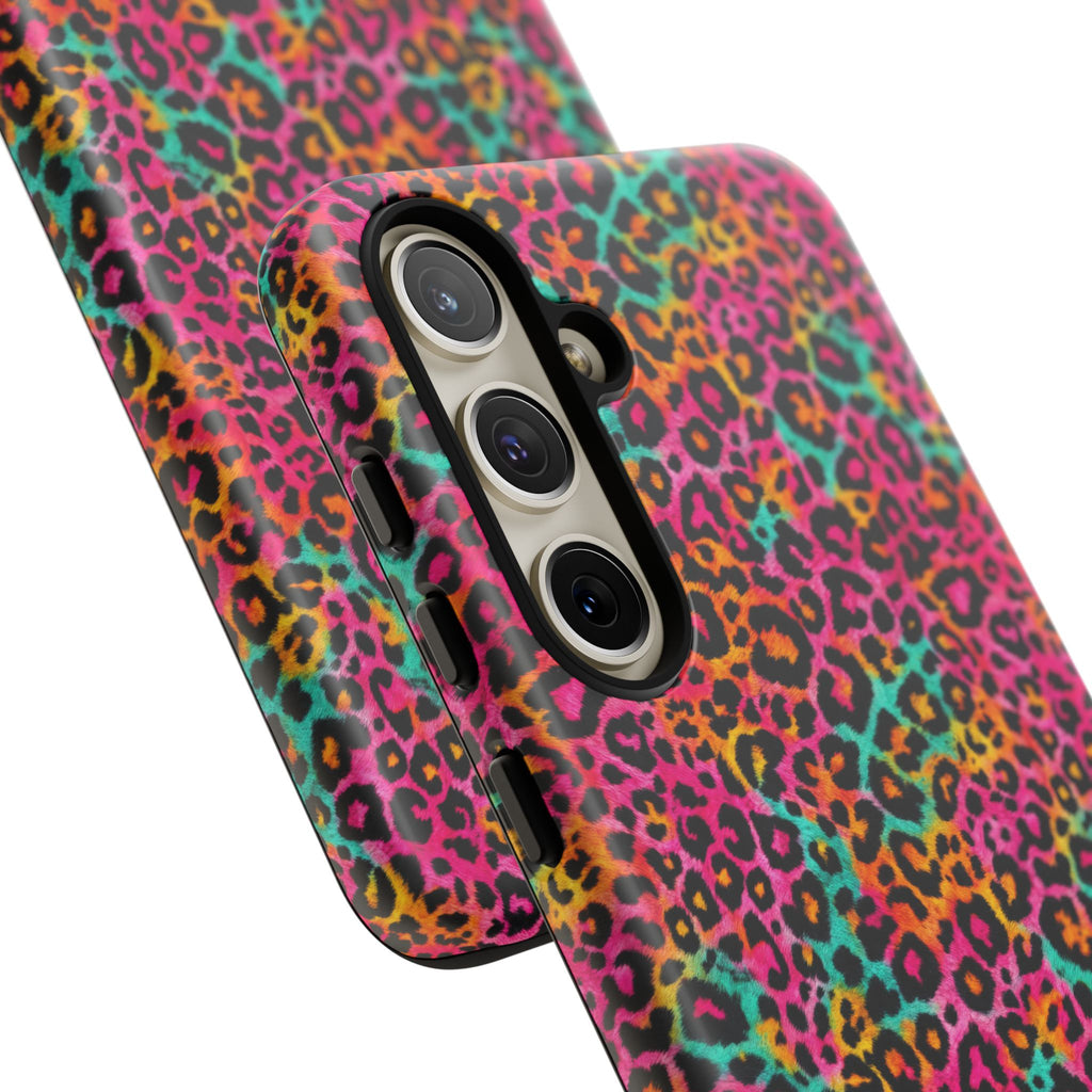 Rainbow Leopard Print Phone Case - Neon Cheetah Tough Case for iPhone and Samsung, Bright Y2K Animal Print