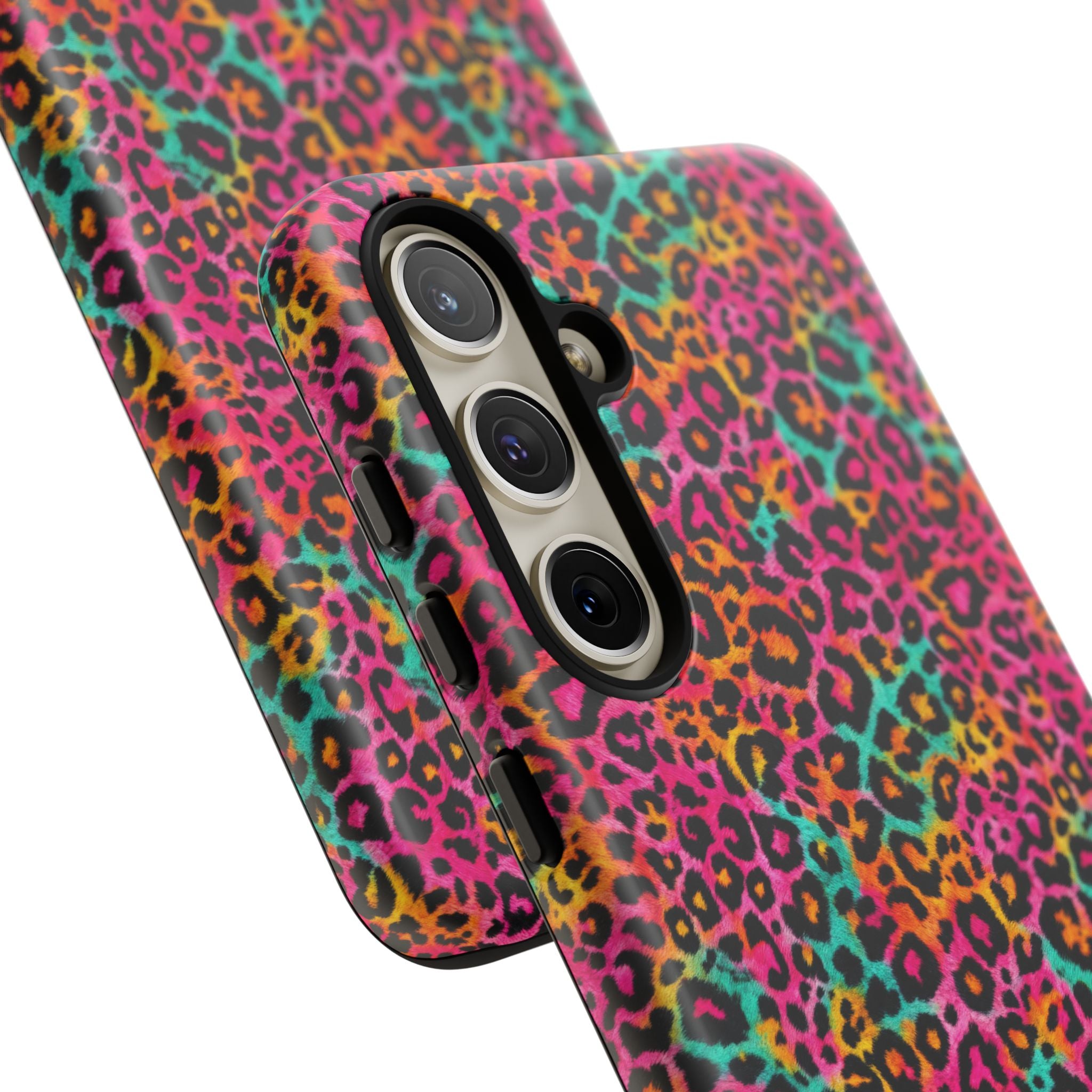 Rainbow Leopard Print Phone Case - Neon Cheetah Tough Case for iPhone and Samsung, Bright Y2K Animal Print