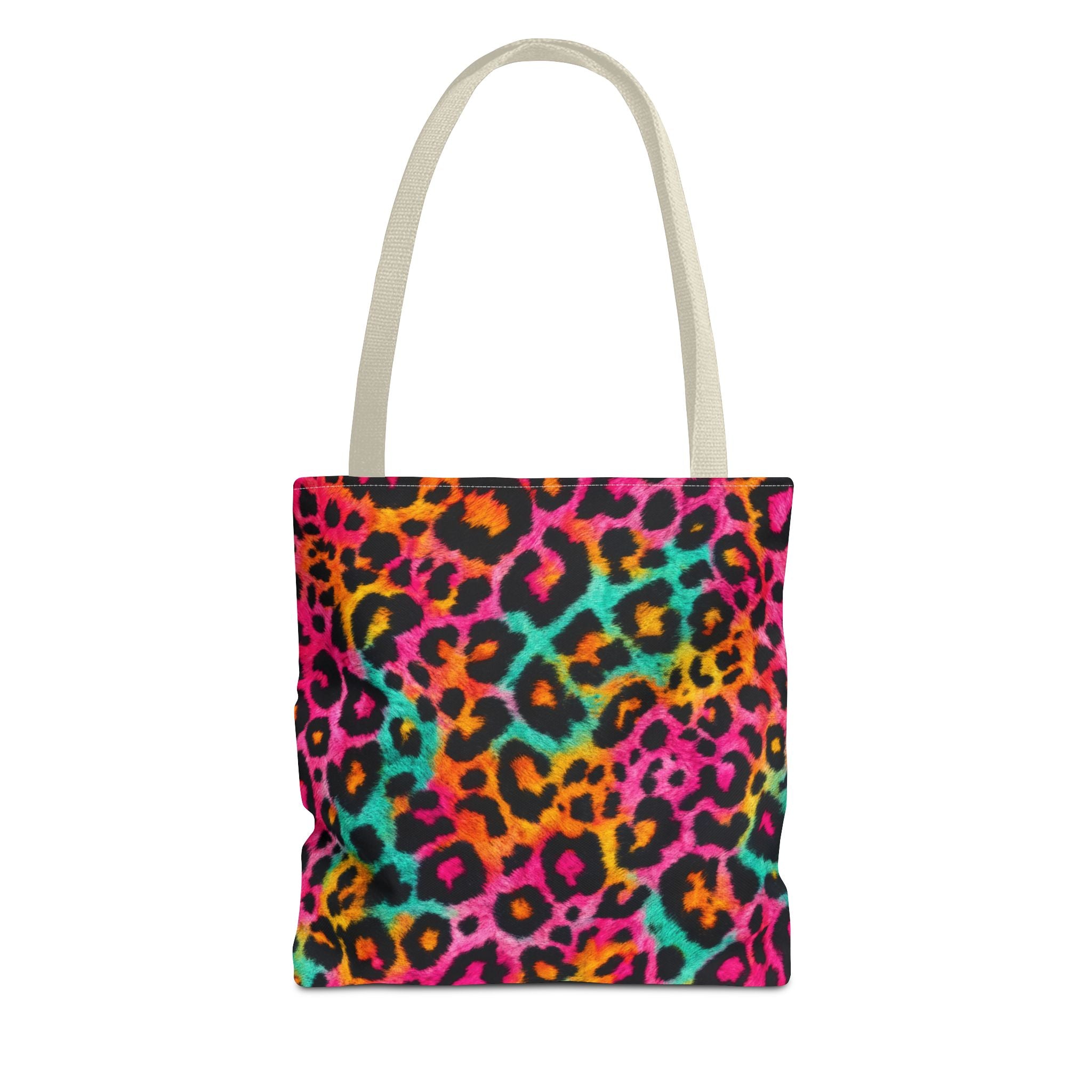 Rainbow Leopard Print Tote Bag - Neon Cheetah Canvas Tote, Bright Y2K Animal Print Shoulder Bag, 3 Sizes