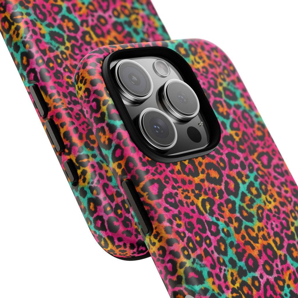 Rainbow Leopard Print Phone Case - Neon Cheetah Tough Case for iPhone and Samsung, Bright Y2K Animal Print