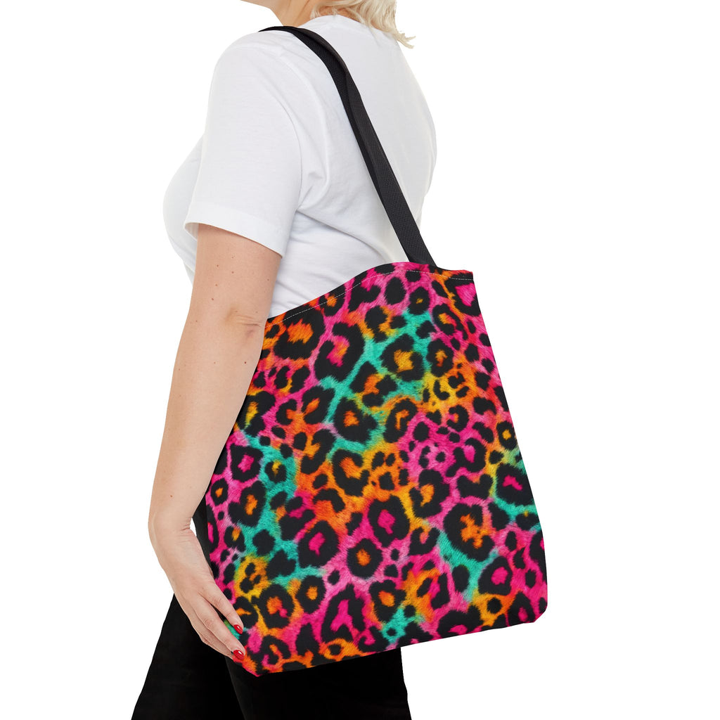 Rainbow Leopard Print Tote Bag - Neon Cheetah Canvas Tote, Bright Y2K Animal Print Shoulder Bag, 3 Sizes