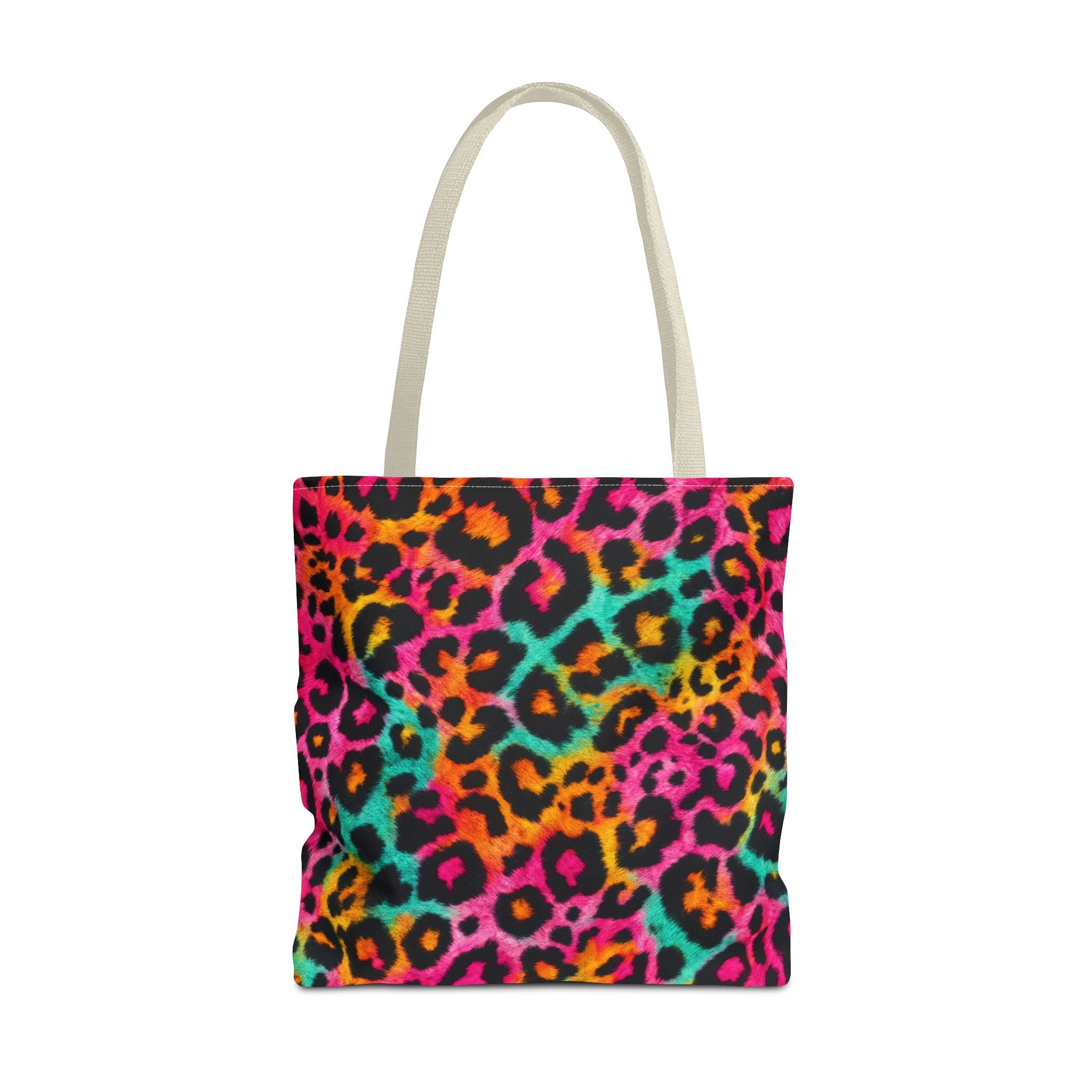 Rainbow Leopard Print Tote Bag - Neon Cheetah Canvas Tote, Bright Y2K Animal Print Shoulder Bag, 3 Sizes