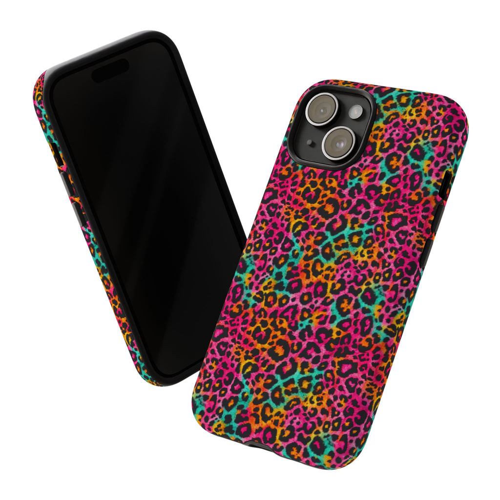 Rainbow Leopard Print Phone Case - Neon Cheetah Tough Case for iPhone and Samsung, Bright Y2K Animal Print