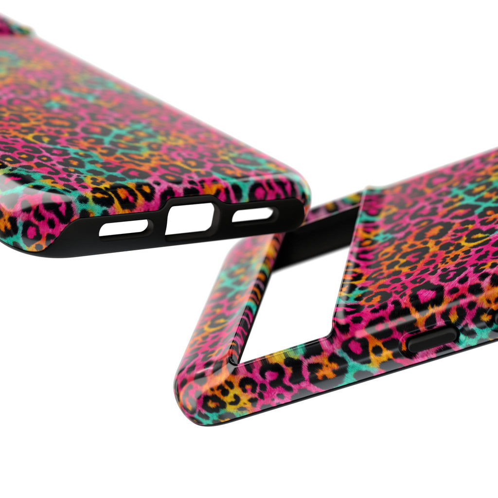 Rainbow Leopard Print Phone Case - Neon Cheetah Tough Case for iPhone and Samsung, Bright Y2K Animal Print