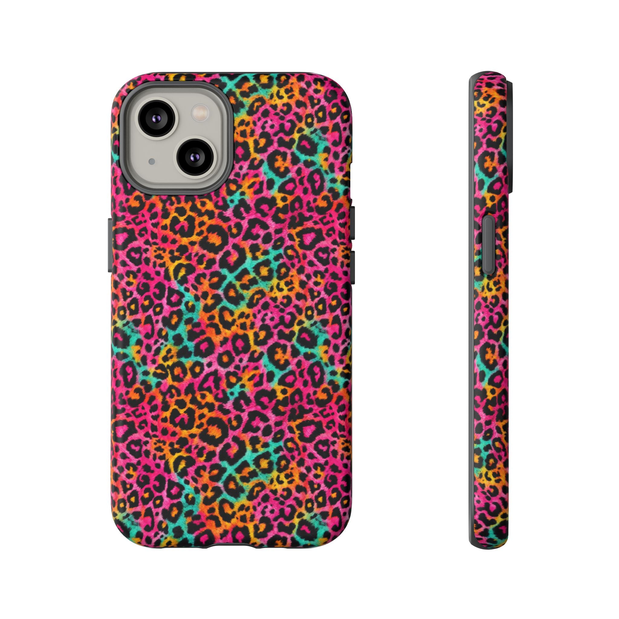 Rainbow Leopard Print Phone Case - Neon Cheetah Tough Case for iPhone and Samsung, Bright Y2K Animal Print