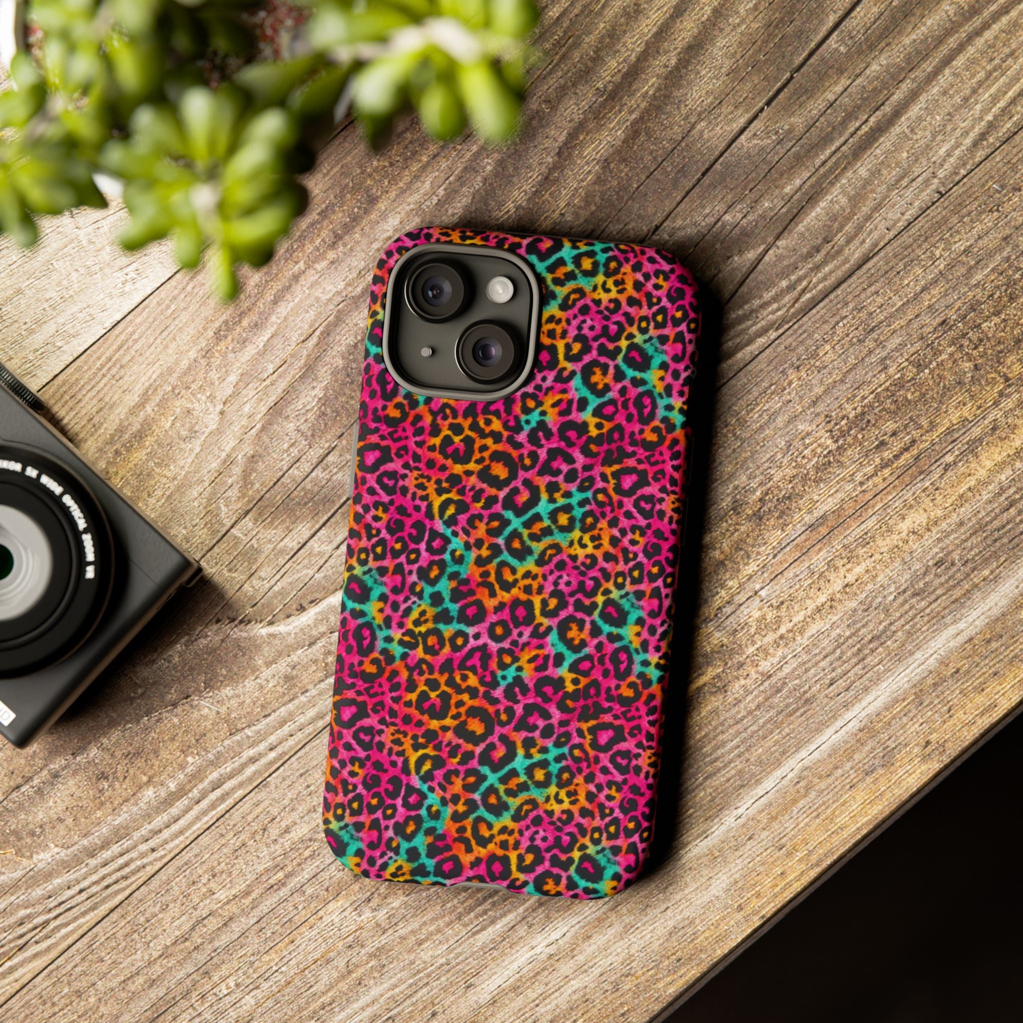 Rainbow Leopard Print Phone Case - Neon Cheetah Tough Case for iPhone and Samsung, Bright Y2K Animal Print