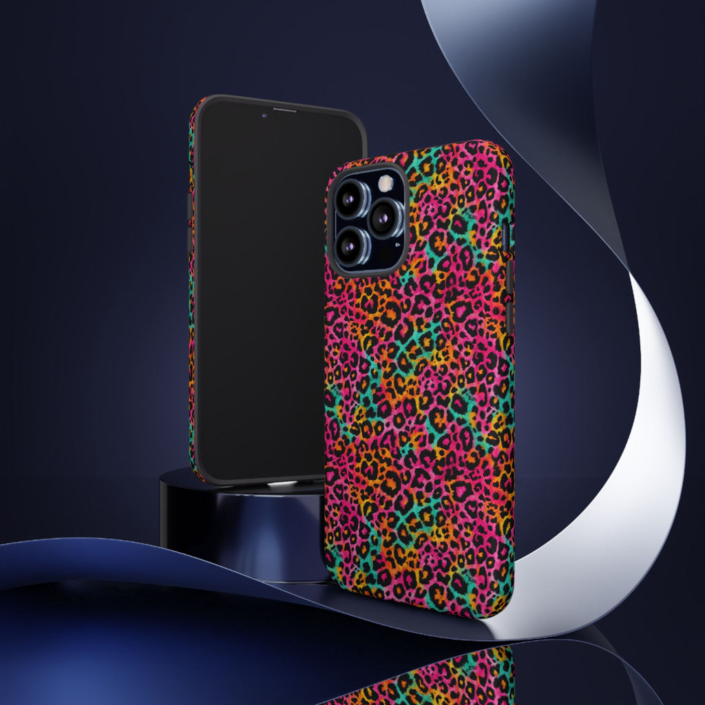 Rainbow Leopard Print Phone Case - Neon Cheetah Tough Case for iPhone and Samsung, Bright Y2K Animal Print