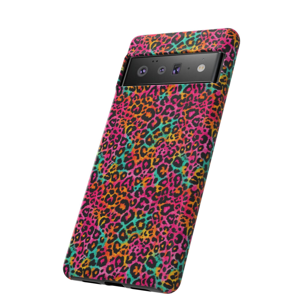 Rainbow Leopard Print Phone Case - Neon Cheetah Tough Case for iPhone and Samsung, Bright Y2K Animal Print