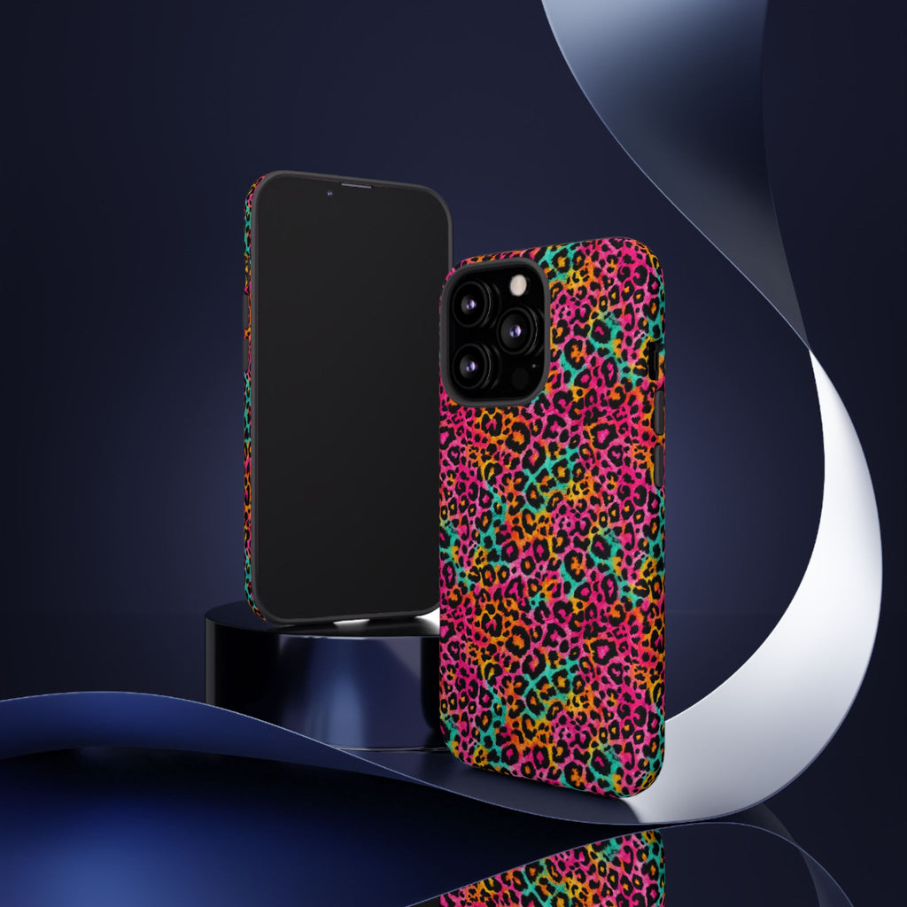 Rainbow Leopard Print Phone Case - Neon Cheetah Tough Case for iPhone and Samsung, Bright Y2K Animal Print