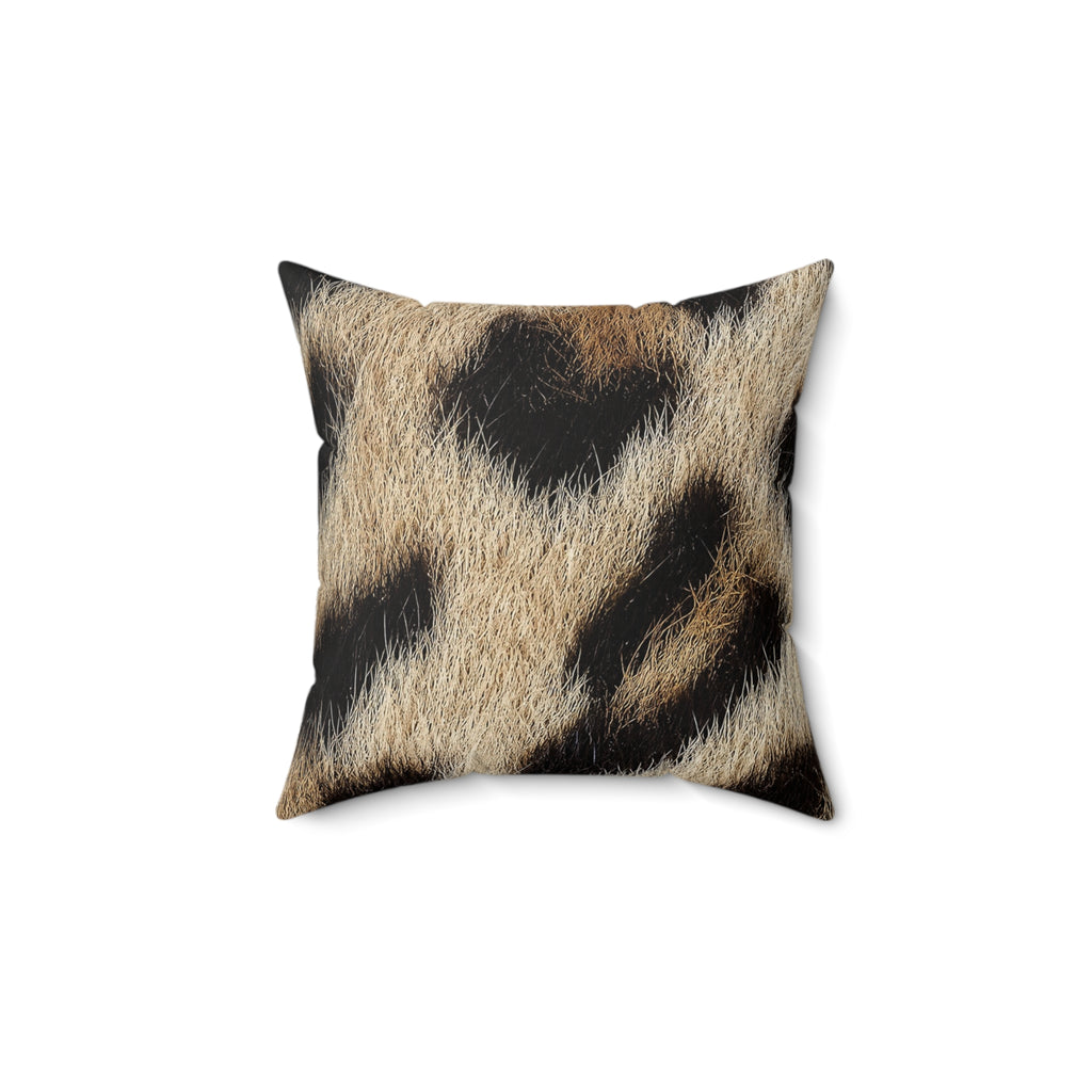 Leopard print throw pillow in classic cream — photographic animal markings wrapped around the cushion