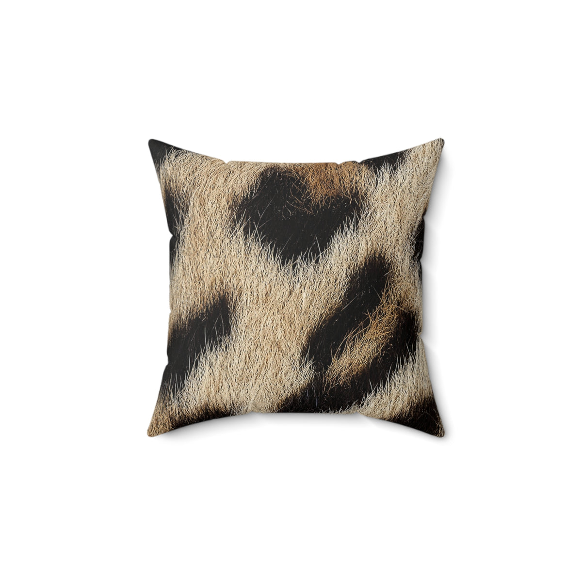 Leopard print throw pillow in classic cream — photographic animal markings wrapped around the cushion