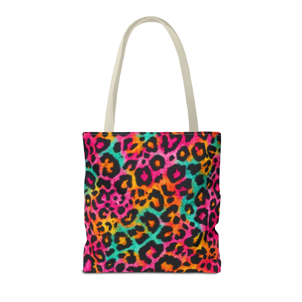 Rainbow Leopard Print Tote Bag - Neon Cheetah Canvas Tote, Bright Y2K Animal Print Shoulder Bag, 3 Sizes