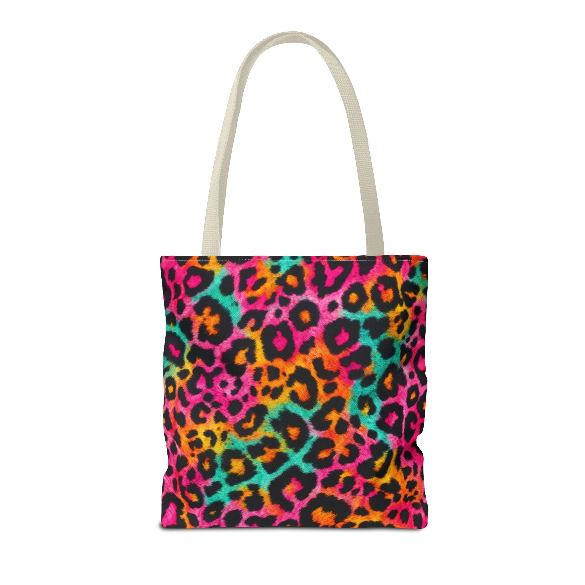 Rainbow Leopard Print Tote Bag - Neon Cheetah Canvas Tote, Bright Y2K Animal Print Shoulder Bag, 3 Sizes