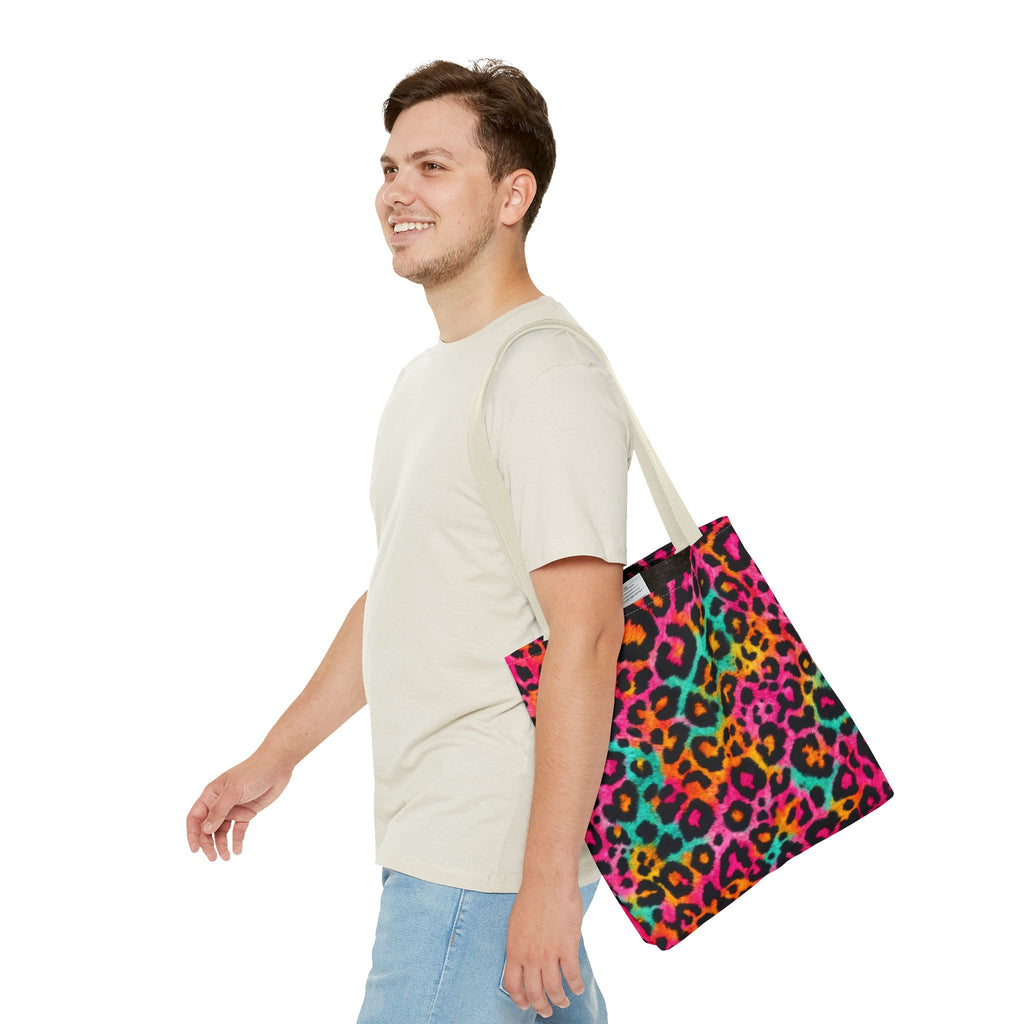 Rainbow Leopard Print Tote Bag - Neon Cheetah Canvas Tote, Bright Y2K Animal Print Shoulder Bag, 3 Sizes