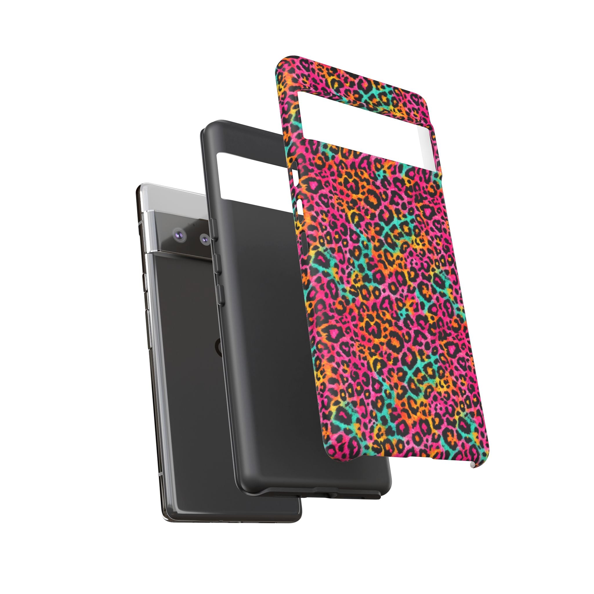 Rainbow Leopard Print Phone Case - Neon Cheetah Tough Case for iPhone and Samsung, Bright Y2K Animal Print