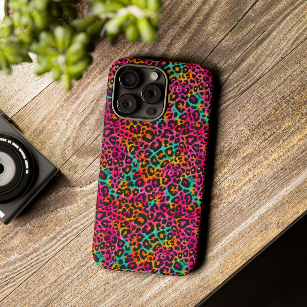 Rainbow Leopard Print Phone Case - Neon Cheetah Tough Case for iPhone and Samsung, Bright Y2K Animal Print
