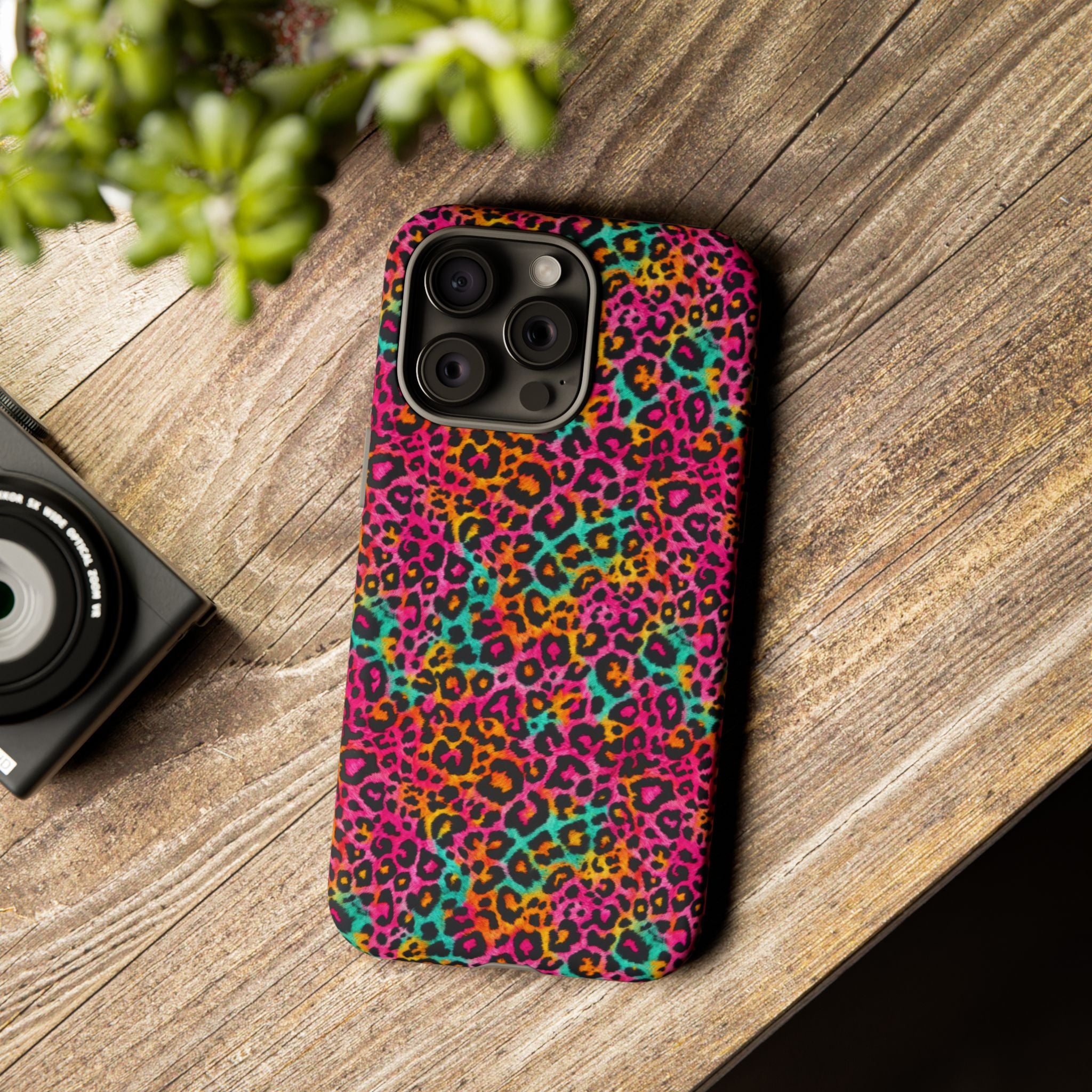 Rainbow Leopard Print Phone Case - Neon Cheetah Tough Case for iPhone and Samsung, Bright Y2K Animal Print