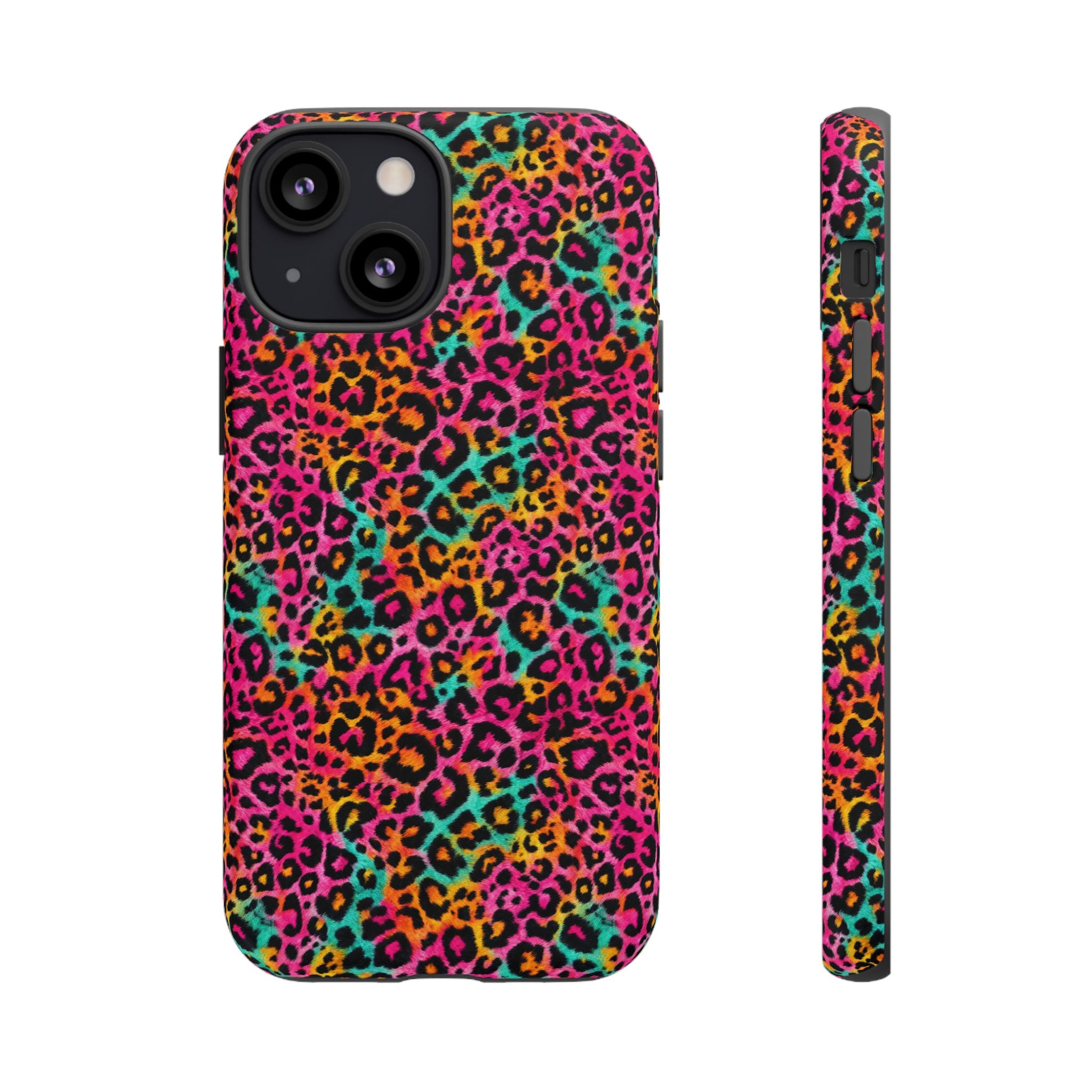 Rainbow Leopard Print Phone Case - Neon Cheetah Tough Case for iPhone and Samsung, Bright Y2K Animal Print