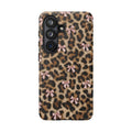Leopard Print Bow Phone Case - Coquette Pink Ribbon Tough Case for iPhone and Samsung, Real Spot Animal Print