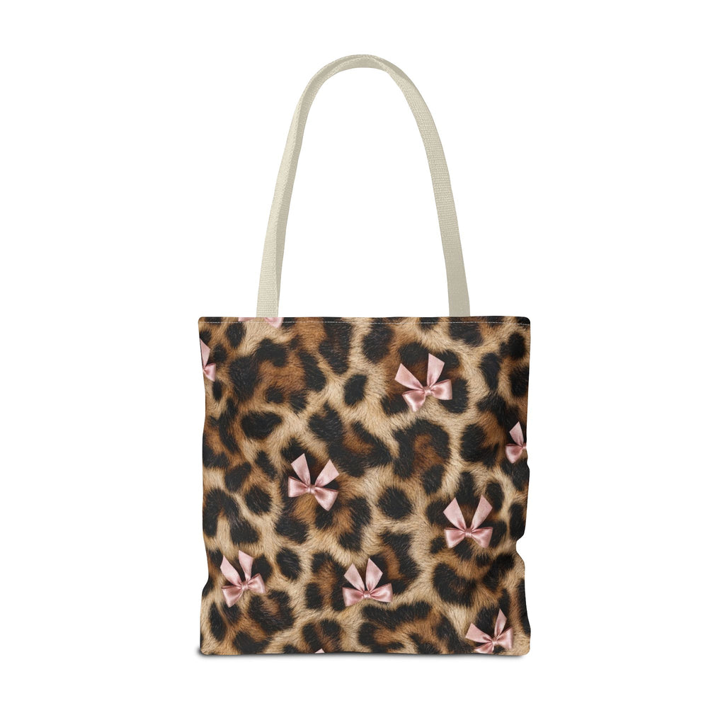 Leopard Print Bow Tote Bag - Coquette Pink Ribbon Canvas Tote, Real Spot Animal Print Shoulder Bag, 3 Sizes