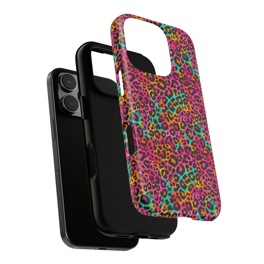 Rainbow Leopard Print Phone Case - Neon Cheetah Tough Case for iPhone and Samsung, Bright Y2K Animal Print