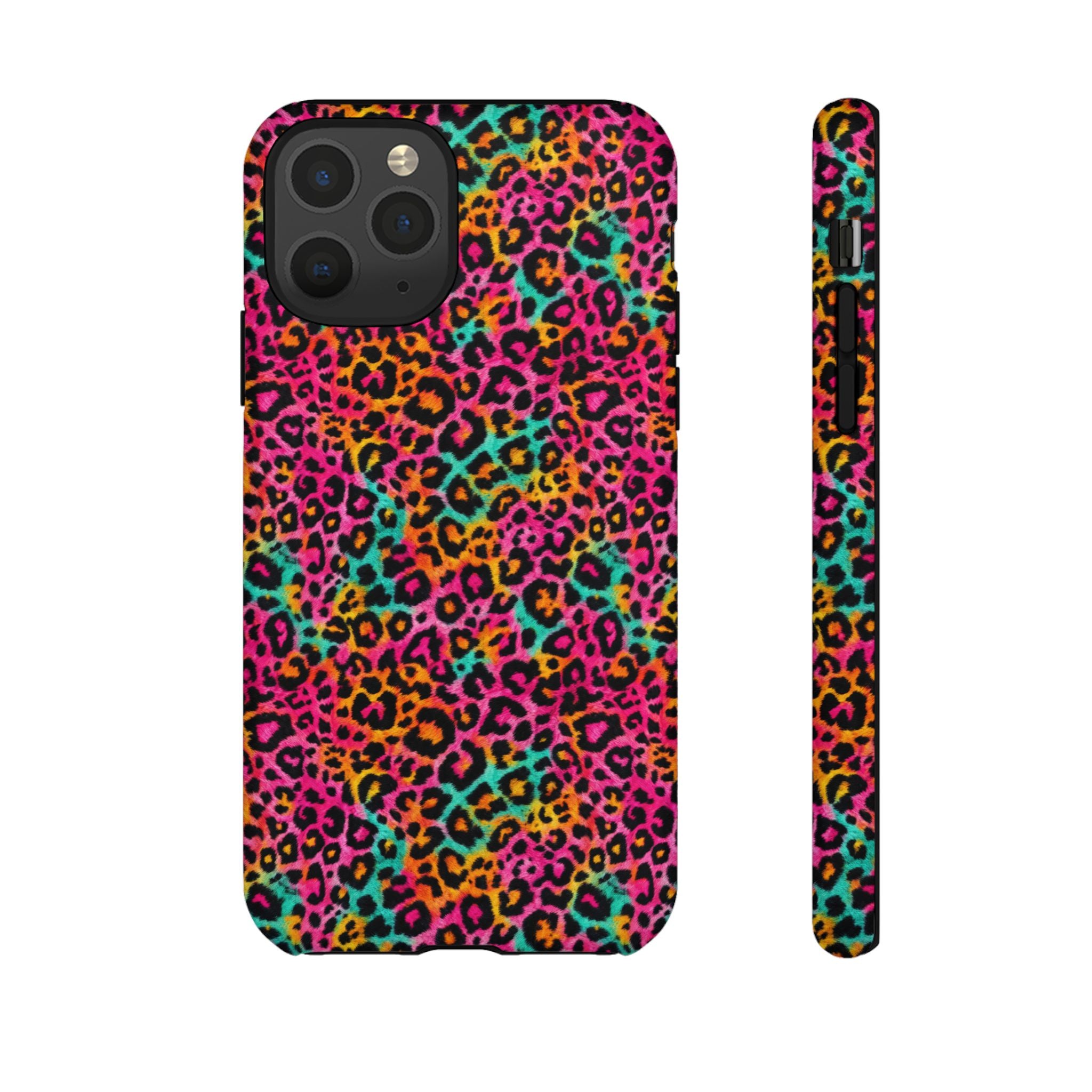 Rainbow Leopard Print Phone Case - Neon Cheetah Tough Case for iPhone and Samsung, Bright Y2K Animal Print