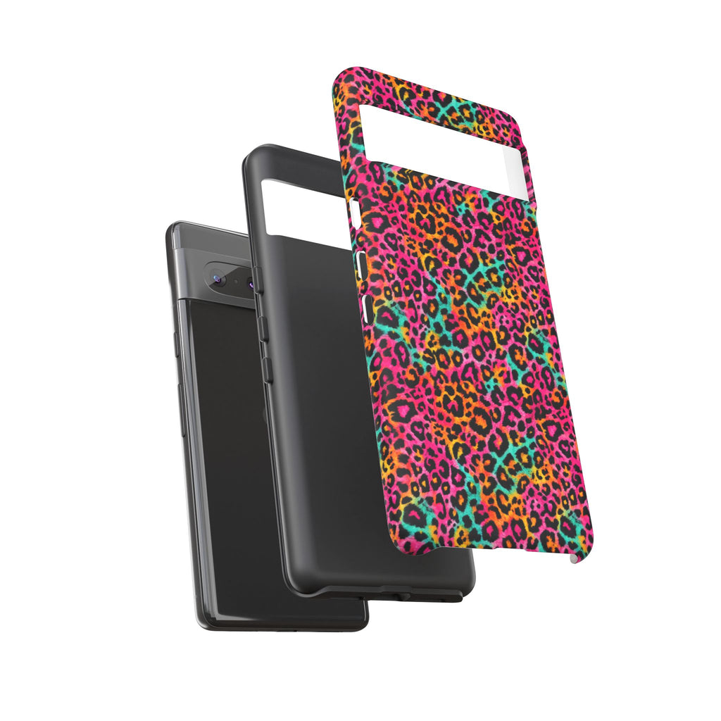 Rainbow Leopard Print Phone Case - Neon Cheetah Tough Case for iPhone and Samsung, Bright Y2K Animal Print