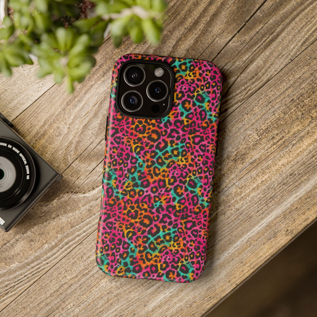 Rainbow Leopard Print Phone Case - Neon Cheetah Tough Case for iPhone and Samsung, Bright Y2K Animal Print