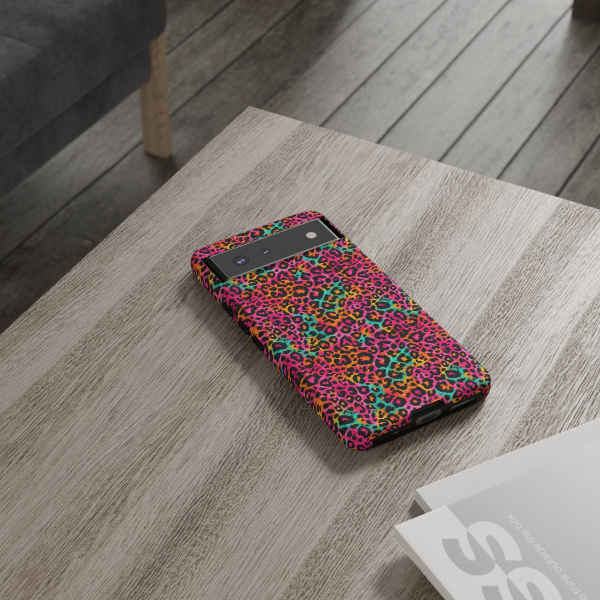 Rainbow Leopard Print Phone Case - Neon Cheetah Tough Case for iPhone and Samsung, Bright Y2K Animal Print