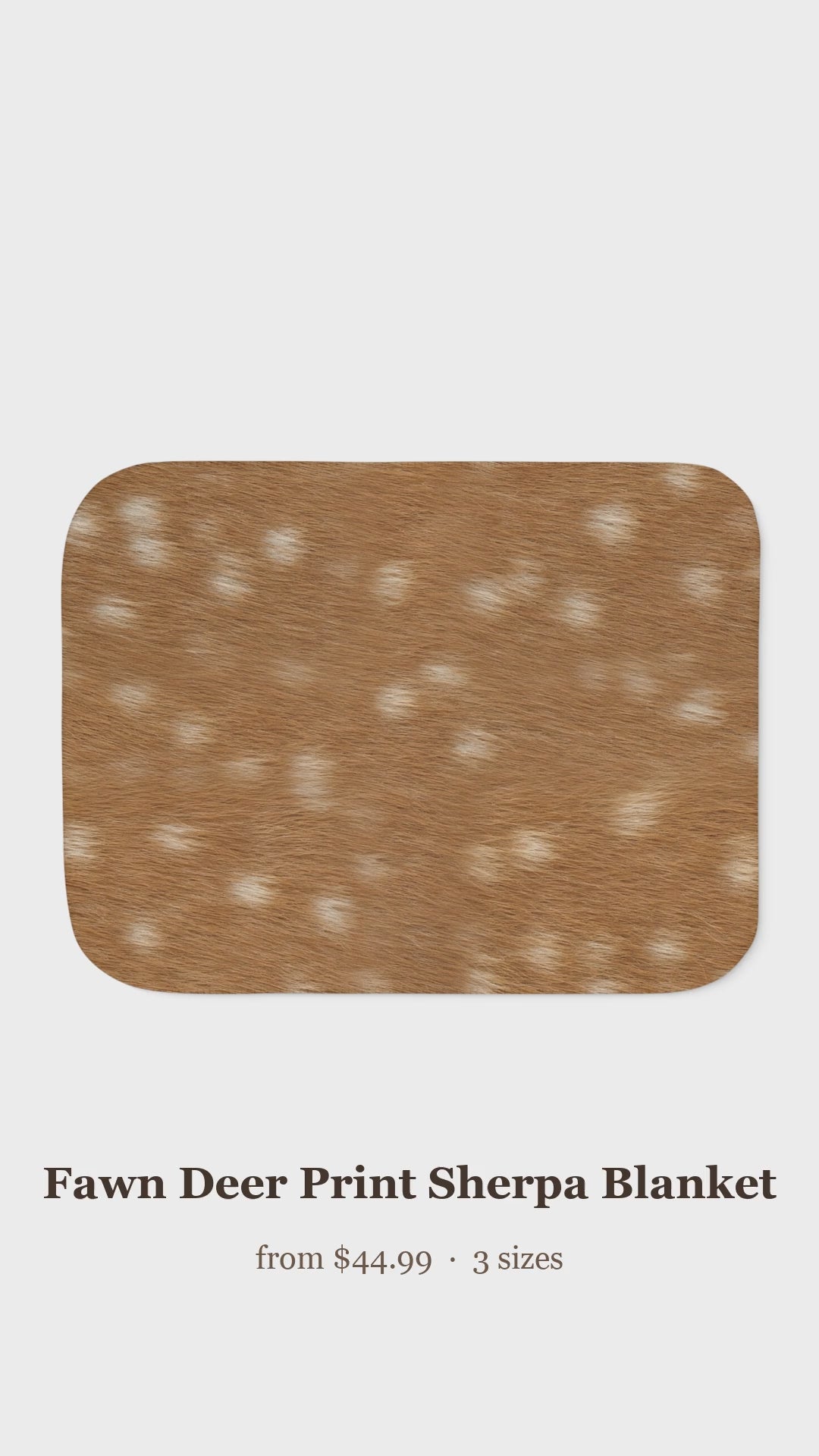 Fawn Deer Print Sherpa Blanket — Spotted Deer Throw, Photoreal Animal Print, 3 Sizes