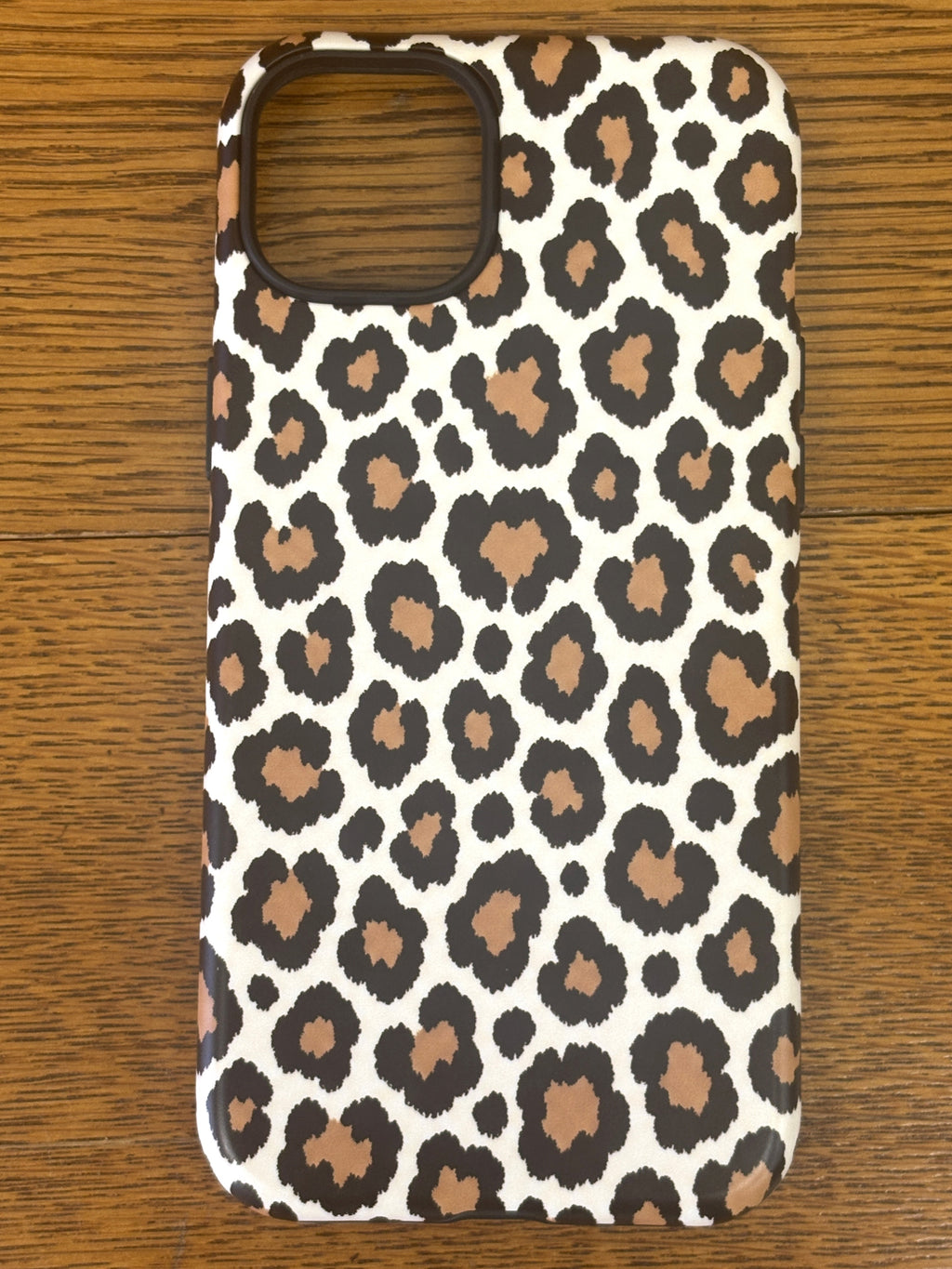 Leopard print phone case in warm caramel and cream — Tawny classic leopard tough case, back view