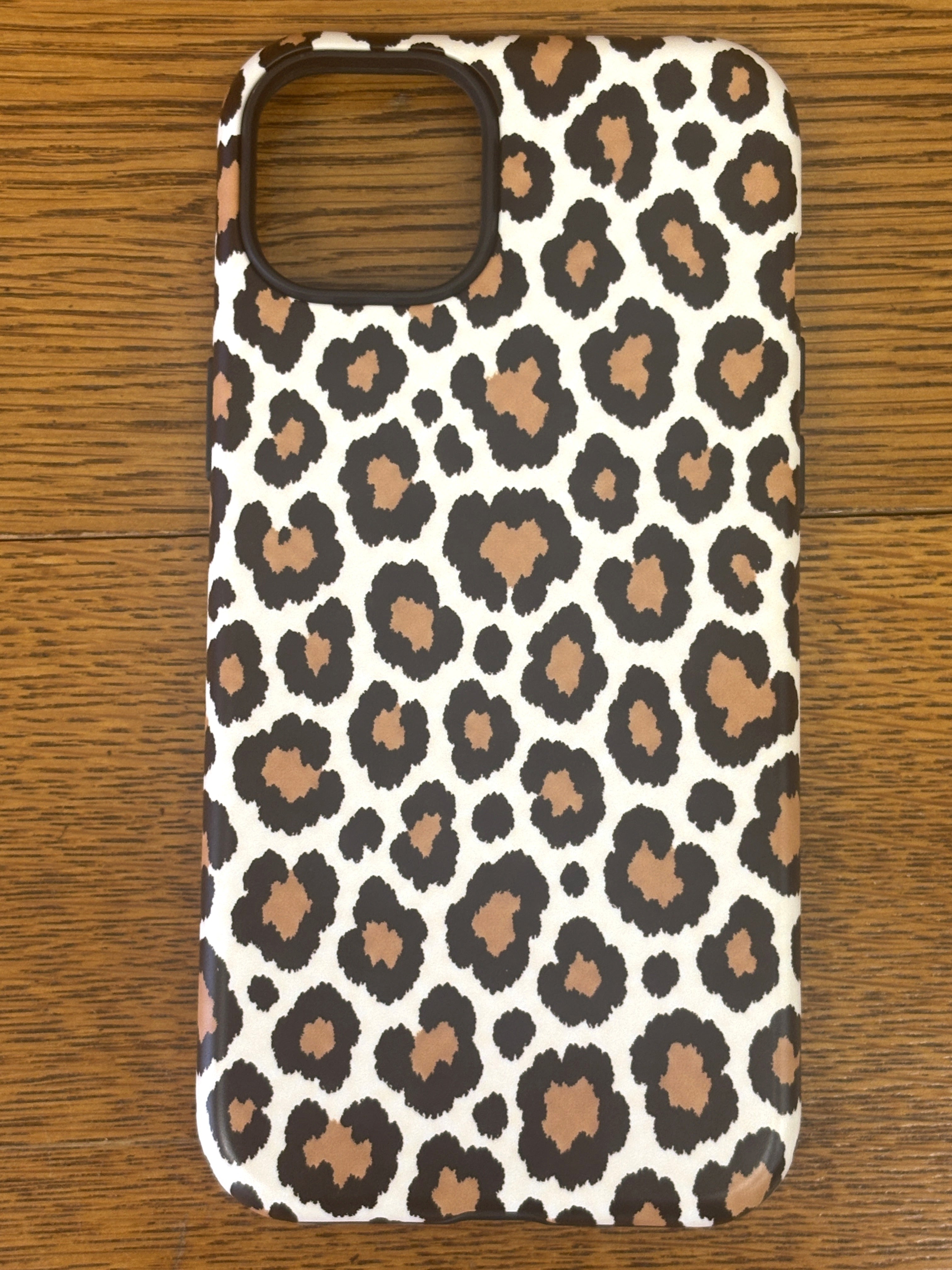 Leopard print phone case in warm caramel and cream — Tawny classic leopard tough case, back view